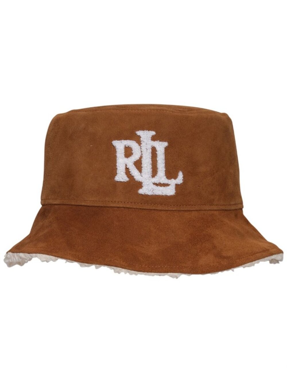 NWT Lauren Ralph Lauren Suede Bucket Hat with Faux Sherpa Lining Whiskey Brown